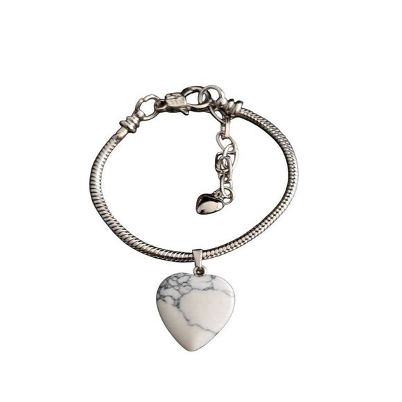 Silver Marble Heart Shape Crystal Stone Bracelet - Picture 1 of 3